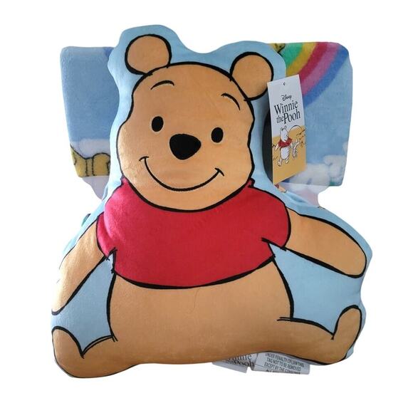 Disney Winnie The Pooh Shaped Pillow & Throw Set 40 x 50 NEW - Picture 1 of 6